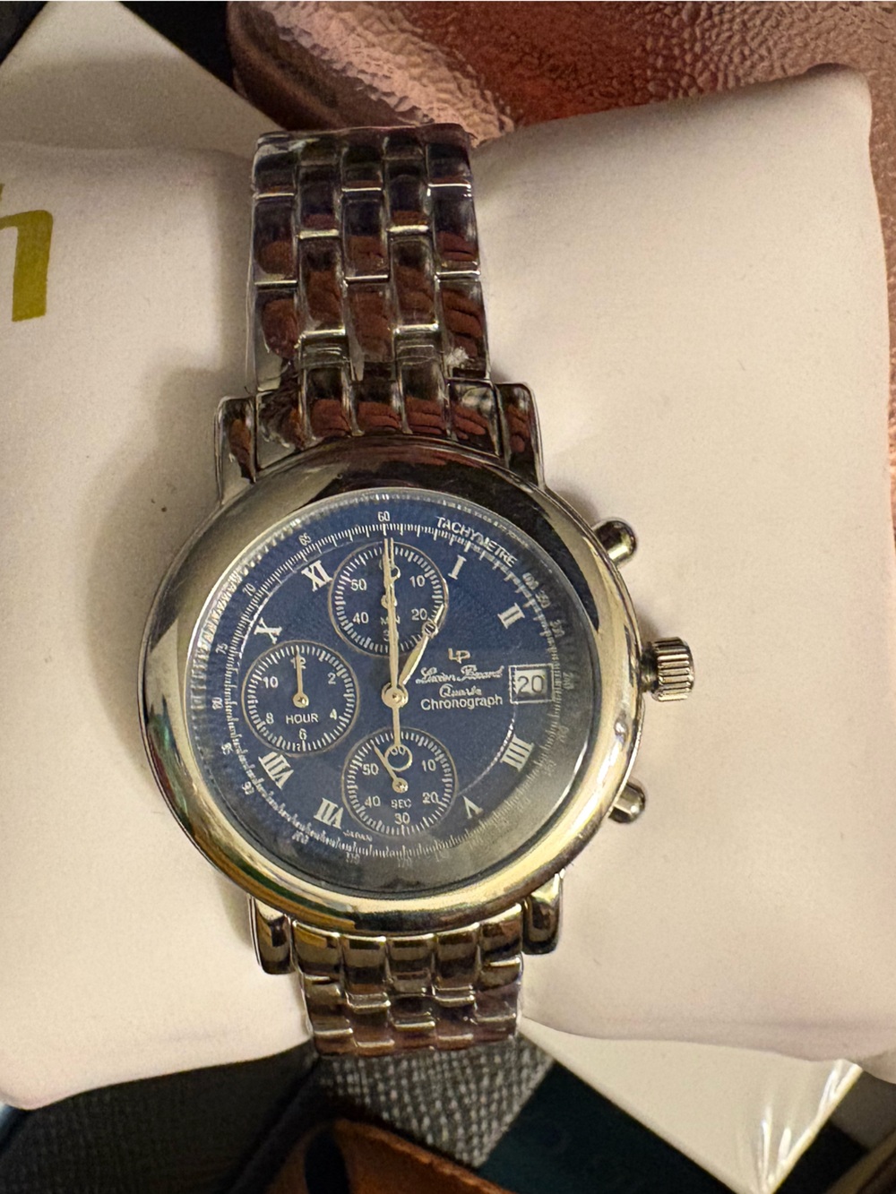 Lucien Piccard Silver-Tone Chronograph Watch with Blue Dial new